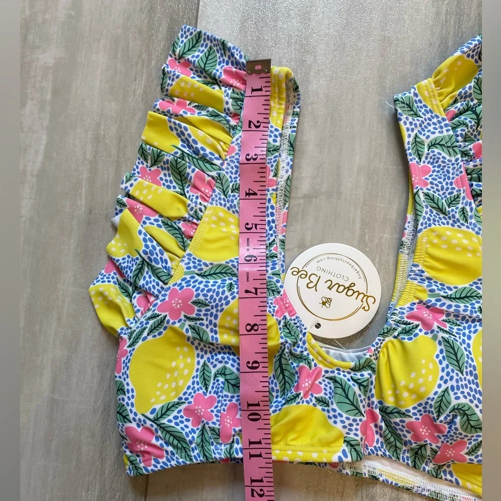 NWT Sugar Bee Colorful Lemon Floral Print Flutter 2-Piece Bikini, women’s S